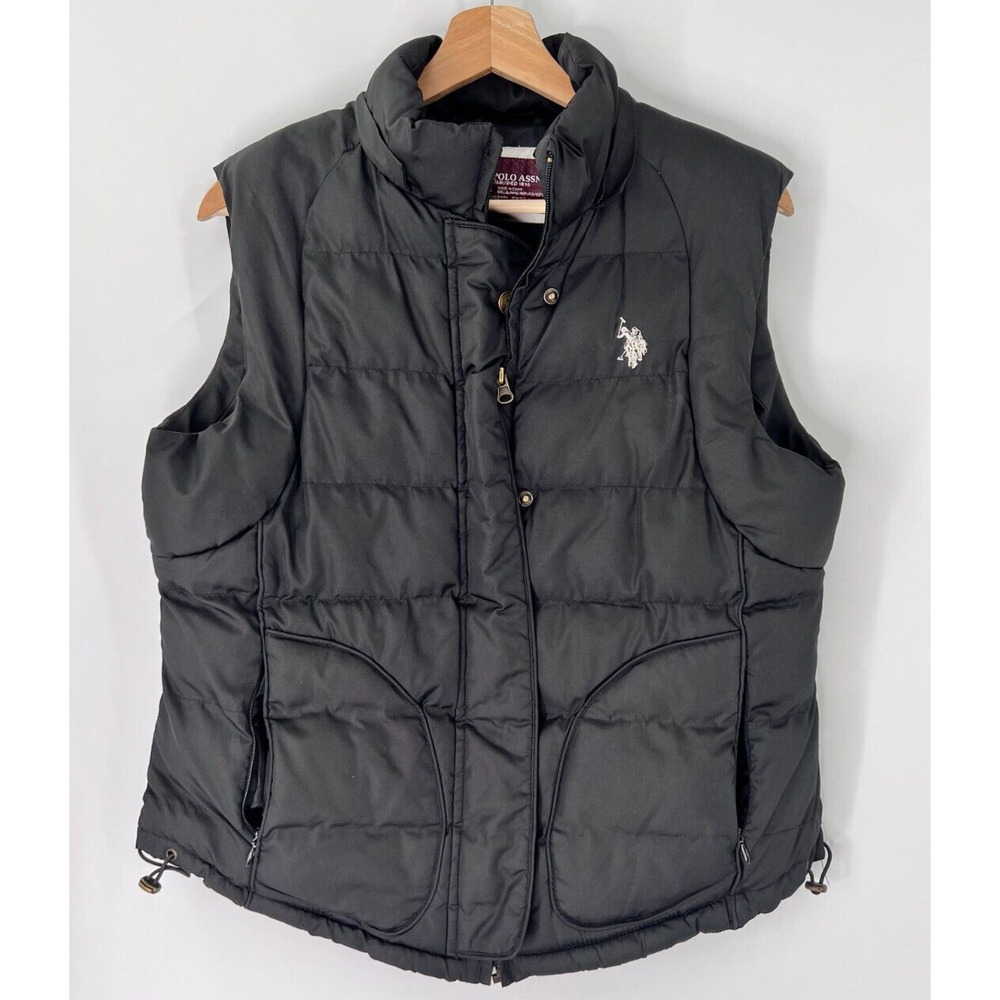 U. S. Polo Assn Quilted Puffer Vest Snap Closure Black Womens Medium